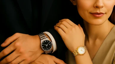 ست ساعت کلاسیک زنانه و مردانه روی دست زوج جوان